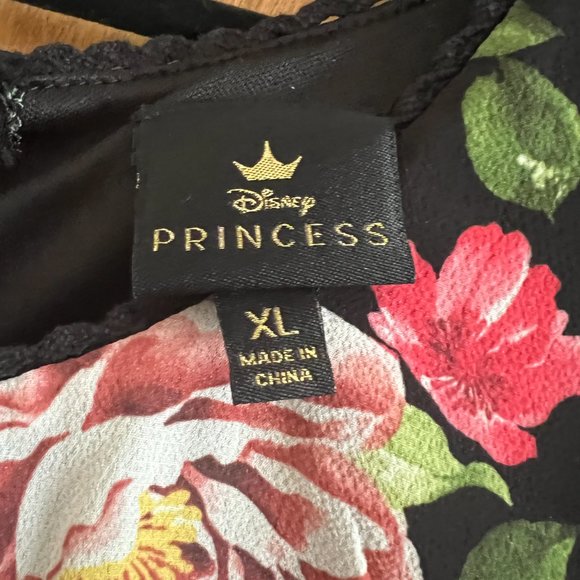 Juniors Floral Skater Dress XL Illusion Waist Black Red Pink Sleeveless Crewneck - Picture 4 of 7